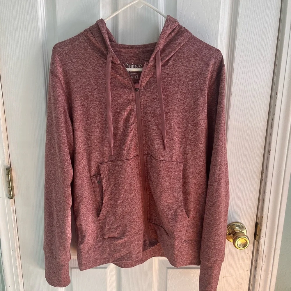 Quince Flowknit Super Soft Full Zip Hoodie in Heathered Rose Size Medium - Picture 4 of 7